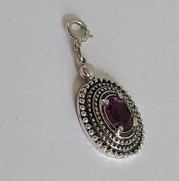 Vintage Sarah Coventry Silver Tone Ethnic Boho Purple Glass Oval Pendant Charm - Picture 7 of 16